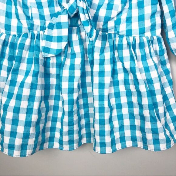 LILLY PULITZER | NEW Sarafina Turquoise Oasis Crinkle Gingham Top Women’s Size 4 - Picture 7 of 15